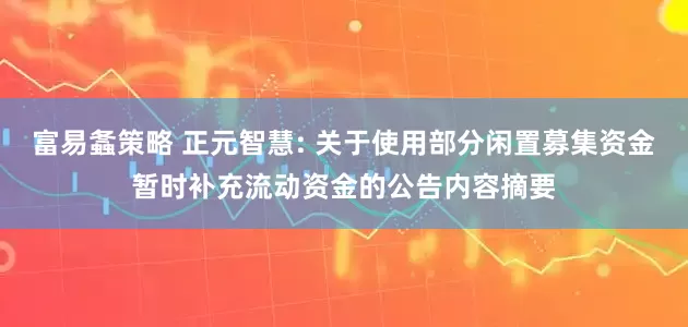 富易螽策略 正元智慧: 关于使用部分闲置募集资金暂时补充流动资金的公告内容摘要